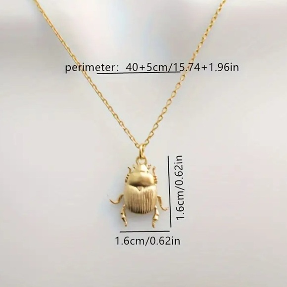 Gold Scarab Beetle Pendant Necklace - Picture 4 of 4
